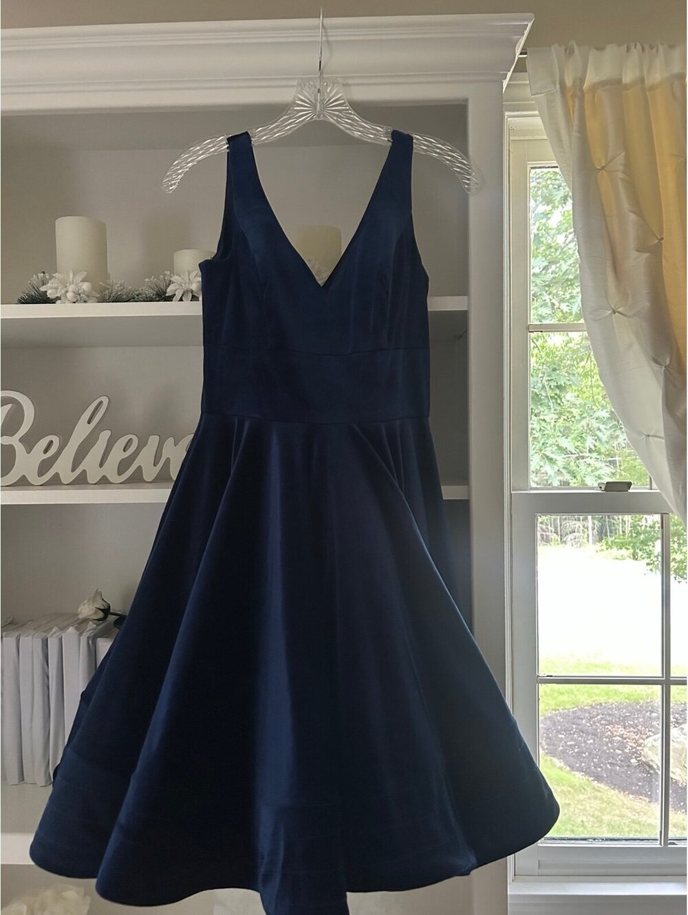 IEENA for Mac Duggal Navy Blue Velvet V-Neck Fit & Flare Dress- Size 4-6